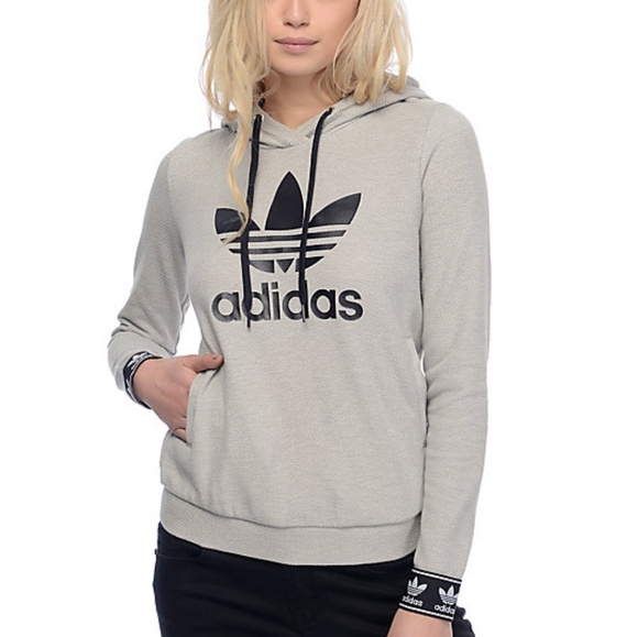 adidas Sweaters - adidas ❤ trefoil jacquard cuff grey hoodie